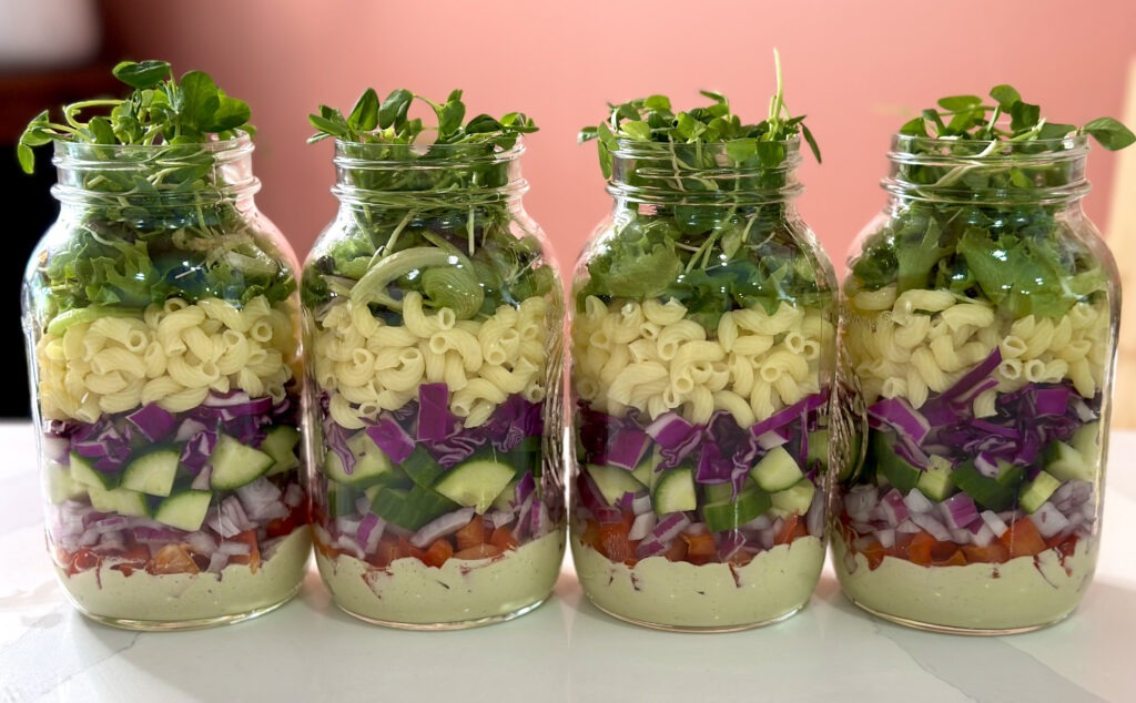 4 creamy dill pasta salad meal prep jars 