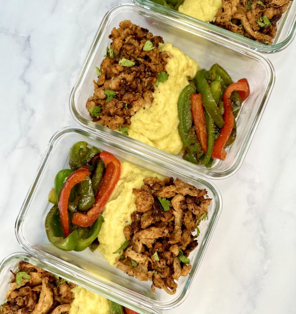 vegan cajun chicken and jalapeno-corn mashed potatoes 