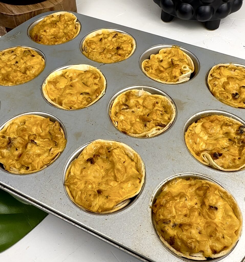 vegan buffalo chick'n bites in baking tin