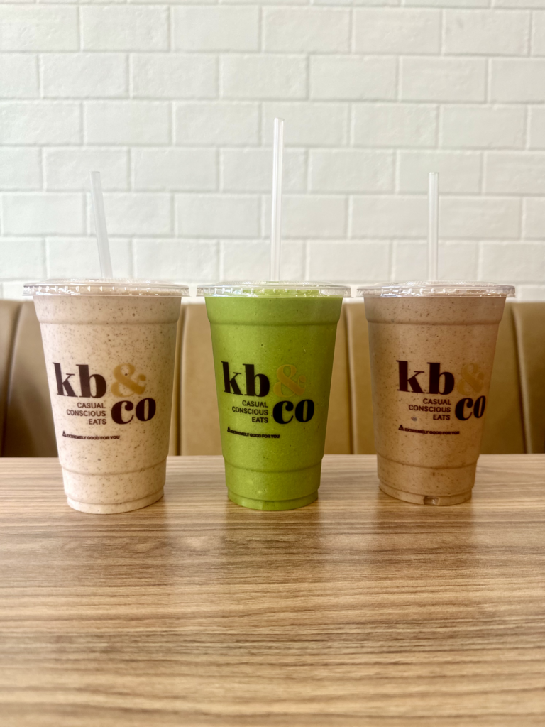 three vegan smoothies from KB&CO vegan food spot in Edmonton 