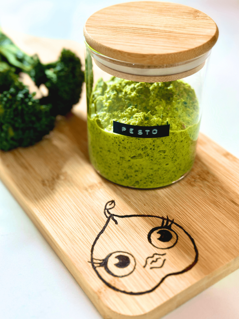 Jar of broccoli basil pesto