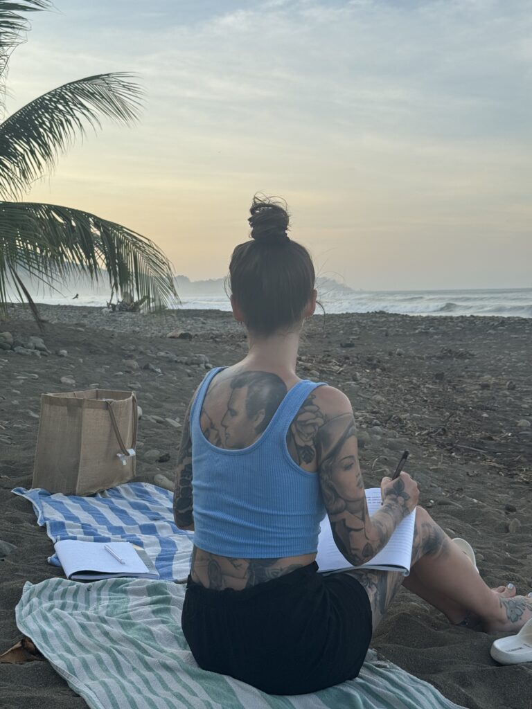 journaling by the beach in Costa Rica