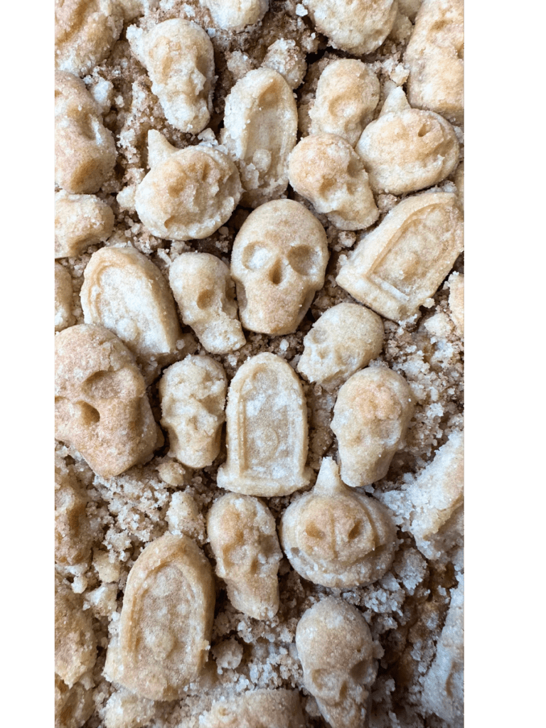 close up of graveyard streusel on coffee cake