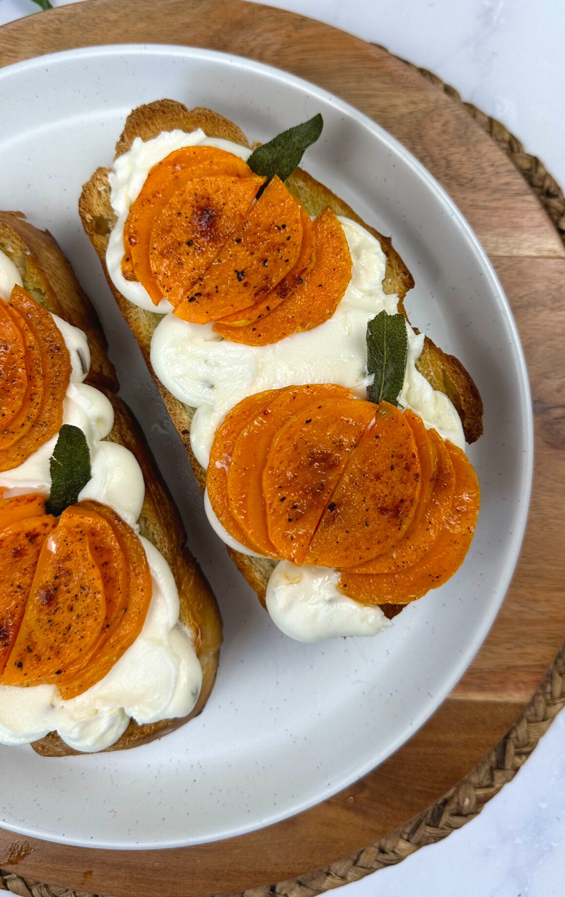 second picture of cream cheese toast with roasted butternut squash pumpkins on top