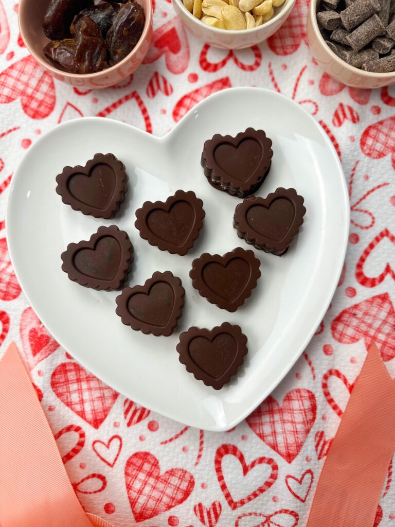 heart shaped plate with vegan snickers hearts