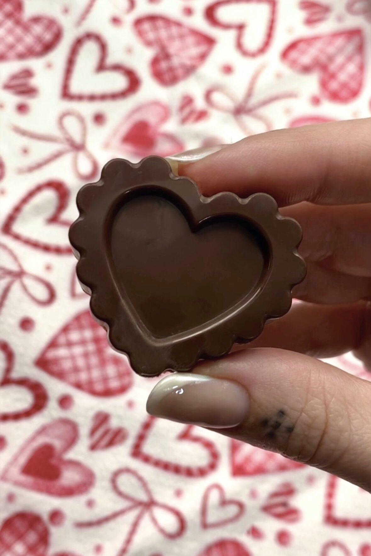 close up of individual vegan snickers hearts