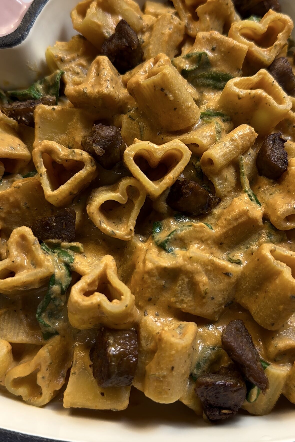 High-Protein Vegan Rose Sauce Pasta with Heart-Shaped noodles