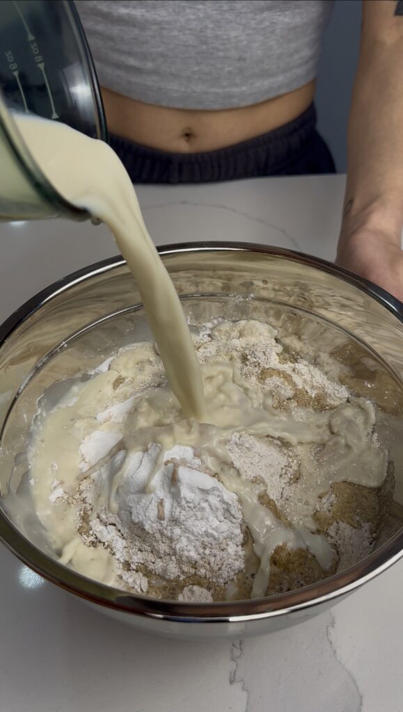 adding non-dairy milk to the shortcake crumble mixture