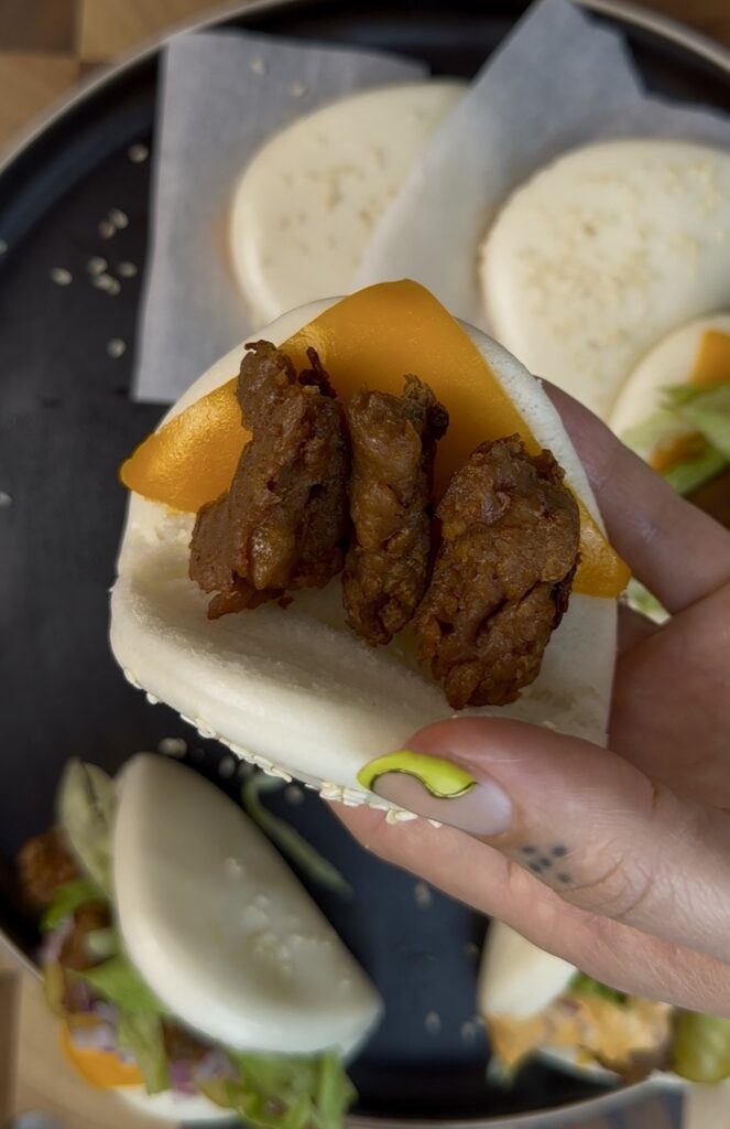 fluffy bao with cheddar cheese, and beyond beef