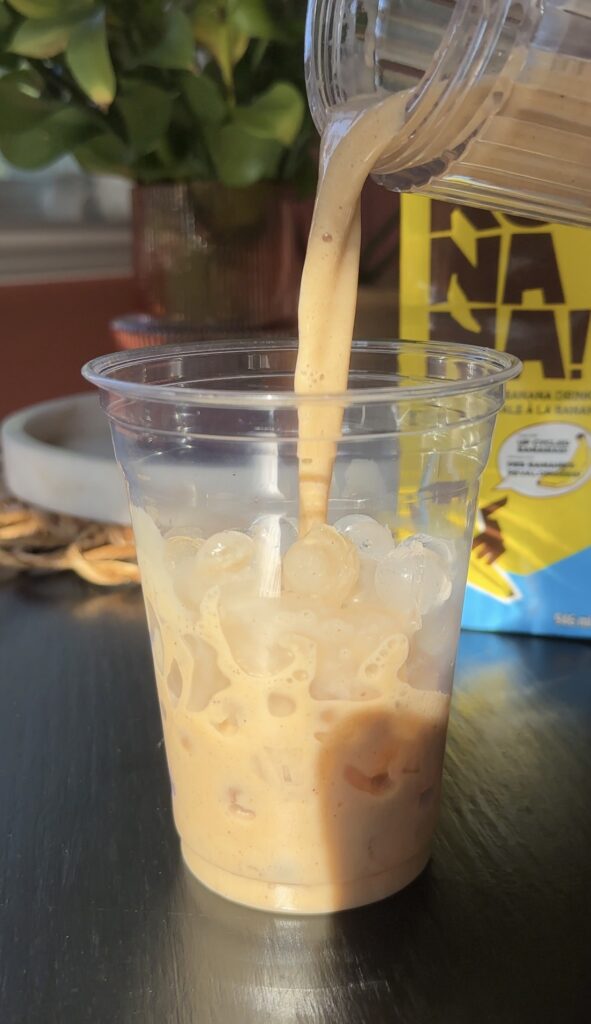 ice in a cup with banana milk