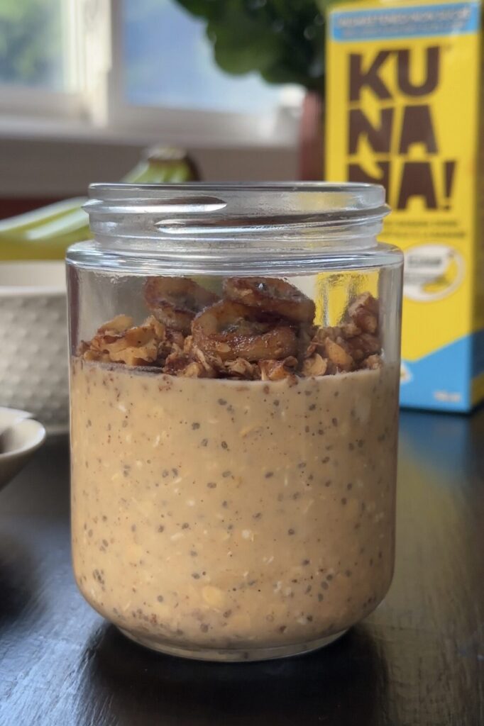 Meal prep jar of banana bread overnight oats