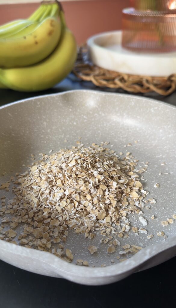 adding oats to the a pan