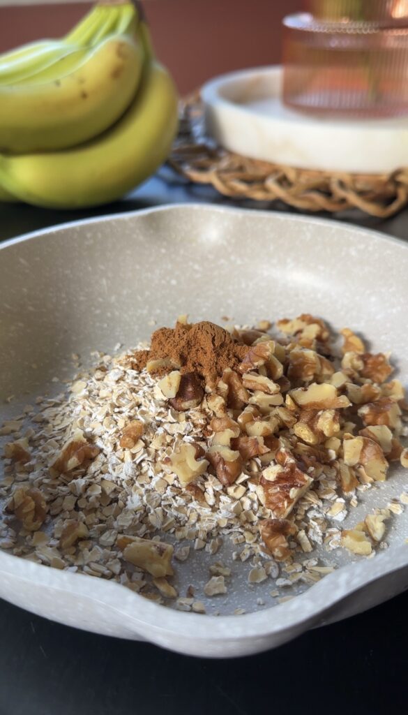 adding cinnamon and nutmeg to the pan